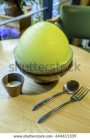 Ice green melon Bingsu ,Bingsu Korea dessert.