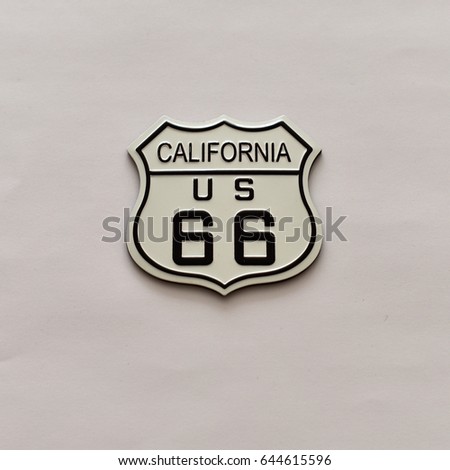 U.S. Route 66 in California Sign on a white background Royalty-Free Stock Photo #644615596