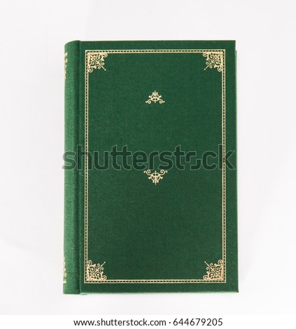 Green book with beautiful stamping isolated on white Royalty-Free Stock Photo #644679205