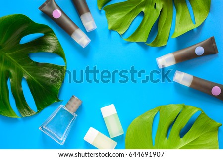 Cosmetic and spa concept, beauty products background with a space for a text, view from above