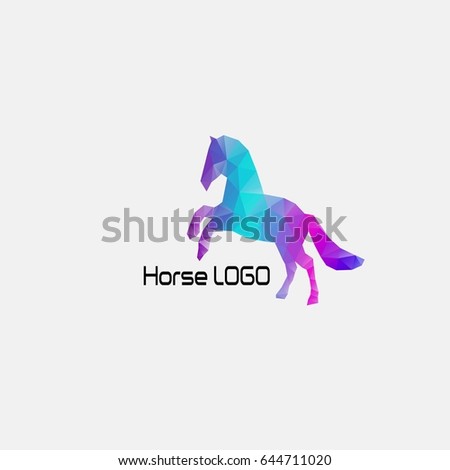 Horse. Bright, colored Abstraction of a horse, stallion, stallion, mare with geometric figures of triangles on a white background. Colorful emblem for business company. Low poly vector illustration