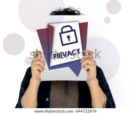 Man holding banner covering face network graphic overlay