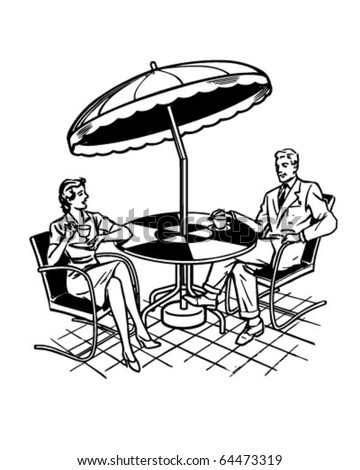 Couple Sitting On Patio - Retro Clipart Illustration
