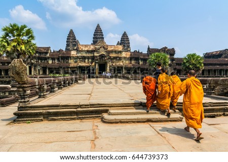 Amazing view of Angkor Wat is a temple complex in Cambodia and the largest religious monument in the world. Location: Siem Reap, Cambodia. Artistic picture. Beauty world Royalty-Free Stock Photo #644739373
