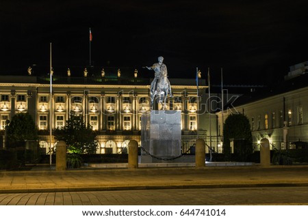 The square in Warsaw at night. Poland