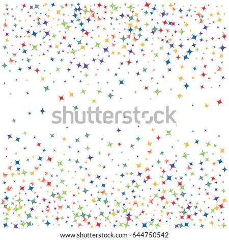 Festive colorful star confetti background. Square  vector texture for holidays, postcards, posters, websites, carnivals, birthday and children's parties. Cover mock-up.