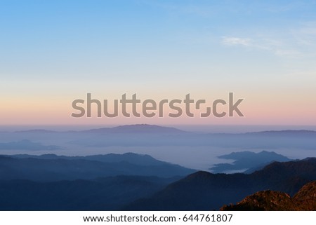 Fog and cloud mountain and sunrise sky in early morning, highland landscape on Doi Luang Chiang Dao, Chiangmai   Thailand