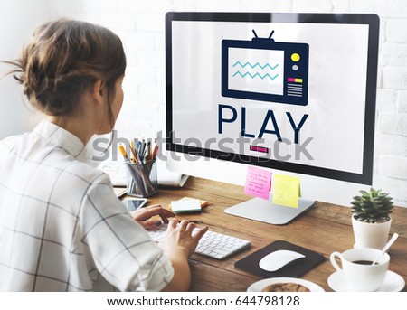 Illustration of TV broadcast media entertainment on computer