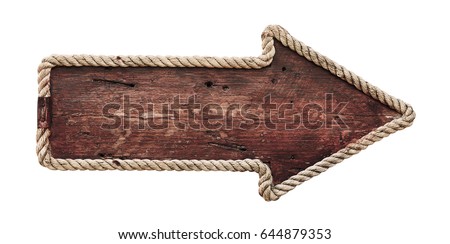 Old wooden road signboard, arrow. Isolated on white background Royalty-Free Stock Photo #644879353