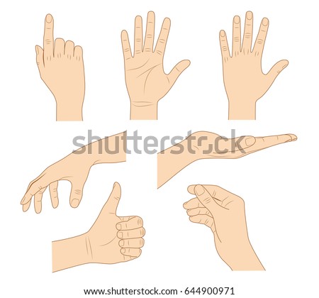 Hand gestures thin line icon set. Isolated vector illustration of human hands.