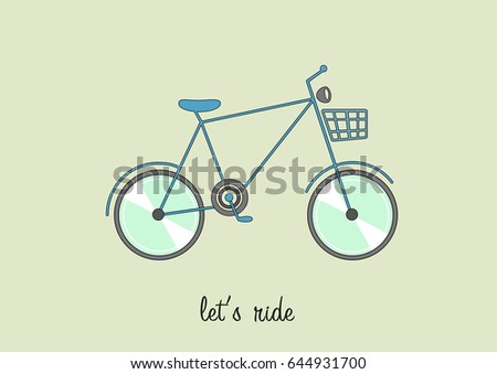 Hipster bike. Cartoon. Blue. Let's ride set.