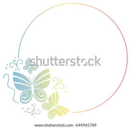 Beautiful round gradient frame with butterflies. Copy space. Raster clip art
