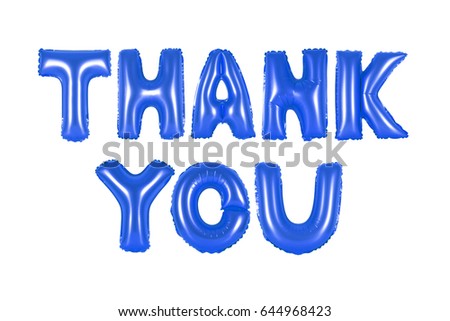 thank you in english alphabet from dark blue balloons on a white background. holidays and education.