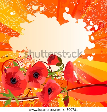 Floral greeting card with poppies. Raster version. Vector version is in my gallery.