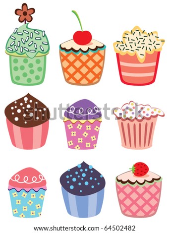 various vector cupcakes set