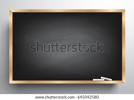 Blackboard background and wooden frame, rubbed out dirty chalkboard, vector illustration Royalty-Free Stock Photo #645042580