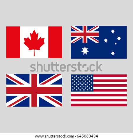 Flag set: United states of America , United Kingdom , Canada and Australia