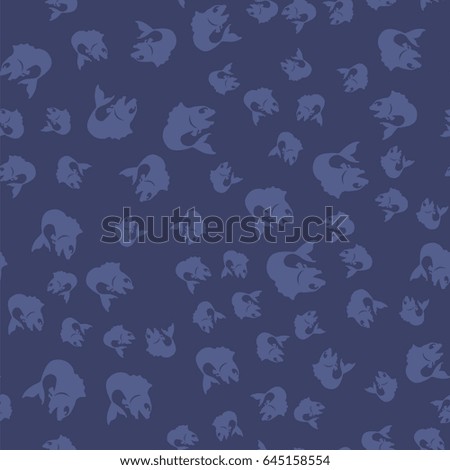 Vector Fresh Fish Isolated on Blue Background. Seamless Pattern