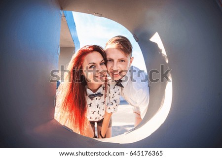 Couple in love make selfie photo, portrait of happy and joyful man and woman.