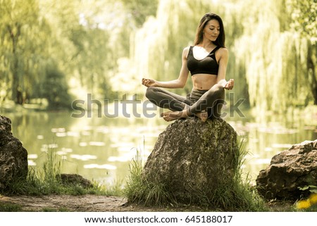 woman yoga sport in park