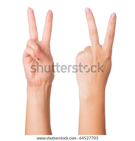 Woman hand making sign. Isolated on white background
