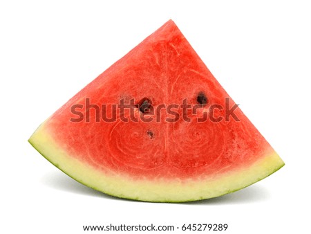 A cut sliced of watermelon fruit isolated on white background