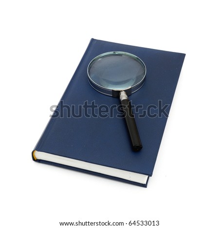 magnifier and book isolated on a white background