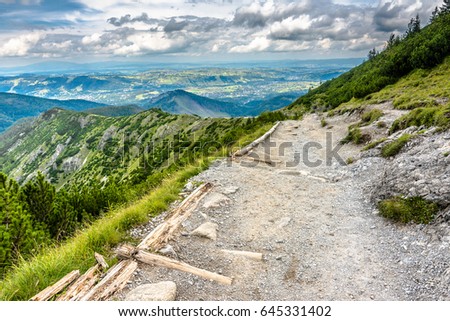 Hiking trail in mountains, landscape, Tatra National Park, Poland