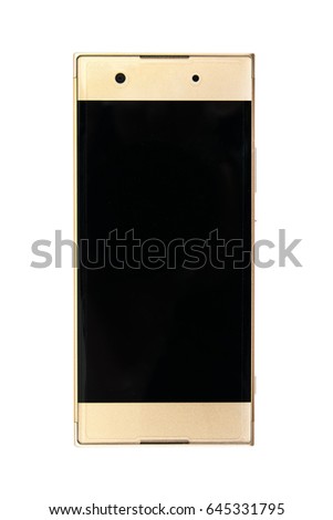 Gold mobile phone isolated on white background.Golden smart phone isolated