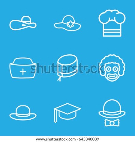 Hat icons set. set of 9 hat outline icons such as