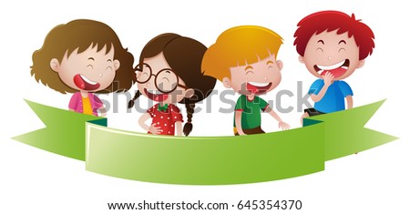Banner template with four happy kids illustration