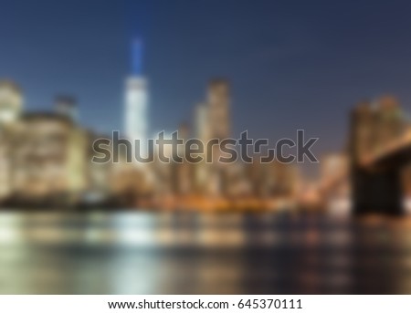 New York city blurred image from Brooklyn Bridge Park. Artistic view of New york.