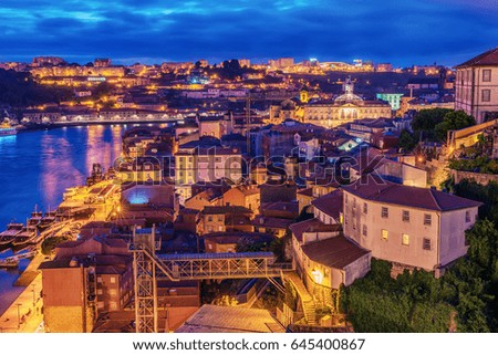 Porto, Portugal: aerial  view of the old town at sunset
