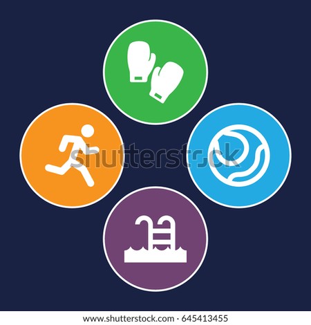 Leisure icons set. set of 4 leisure filled icons such as swimming pool, boxing gloves, volleyball