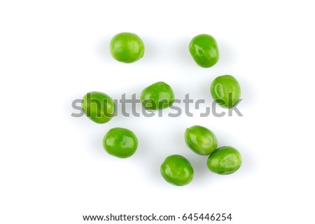 Pile of green wet pea isolated on white background Royalty-Free Stock Photo #645446254