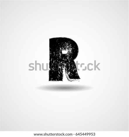Grunge Distress Ink Splash Letter R. Vector Destroy Style Hand Drawn Alphabet Font 