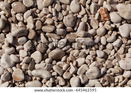 Coarse grained white pebble stones of a beach as background.