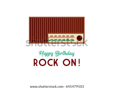 vintage radio rock on happy birthday greeting card