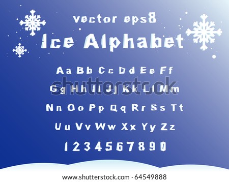 Ice alphabet with capital and small letters. Vector illustration.
