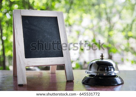 Blackboard and bell on table, Interior design,Decor
