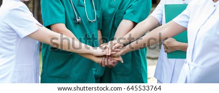 Group of Doctors and nurses coordinate hands to trust. Concept Teamwork healthy and medical in hospital