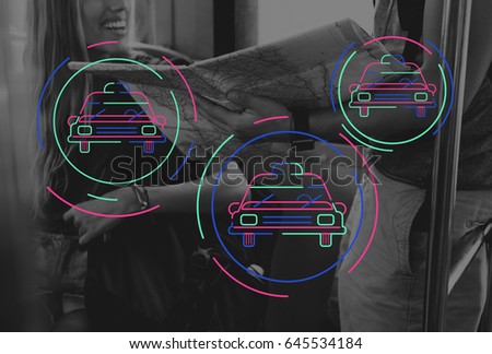 People Travel Journay and Car Graphic Icon