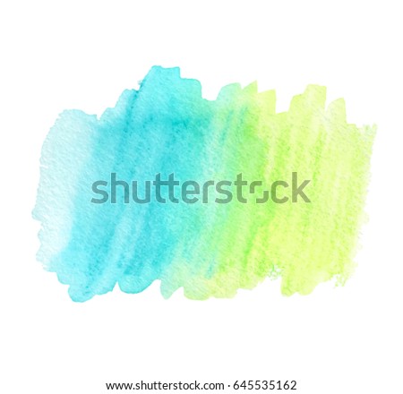 watercolor blue green yellow brush paint line isolated stroke on white background for text design, web, banner. Hand drawn aquarelle paper texture colorful bright illustration vector wash element 