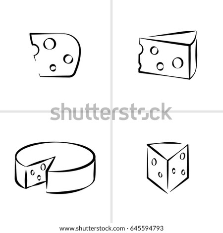Pieces of cheese isolated on white background. Outline  illustration.