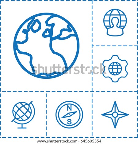 North icon. set of 6 north outline icons such as globe, globe in gear, user globe