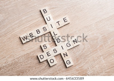 Words of computer and connection concepts collected in crossword with wooden cubes
