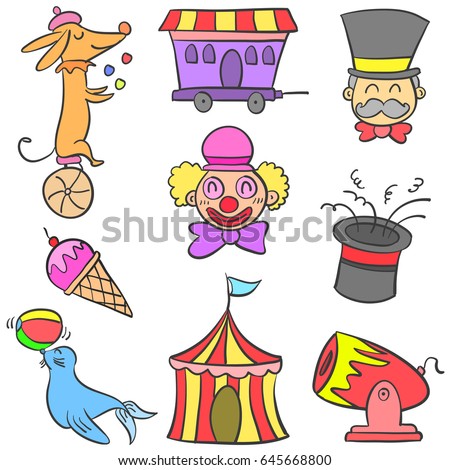 Circus element various doodle set