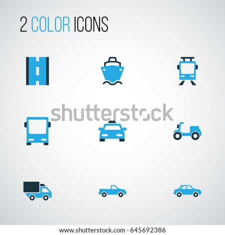 Shipment Colorful Icons Set. Collection Of Cab, Lorry, Scooter And Other Elements. Also Includes Symbols Such As Trolley, Tanker, Pickup.