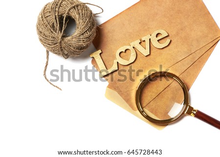 Retro envelope and word Love isolated on white