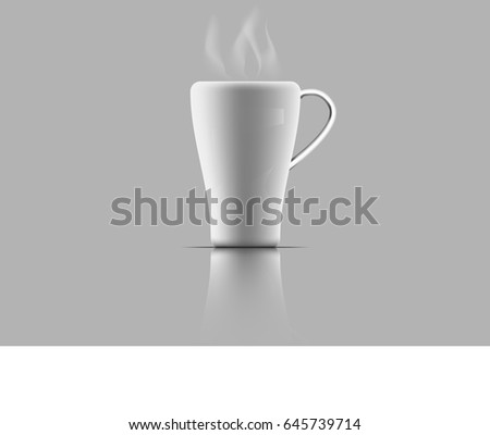Coffee cup with smoke, coffee heat and reflection of mug